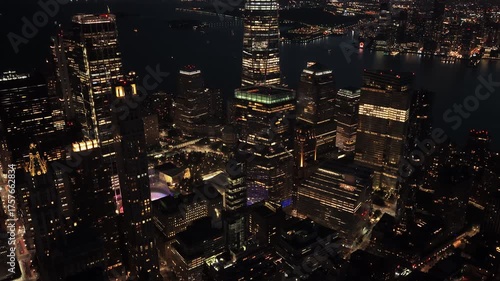 Aerial Night View of New York City's Skyscrapers feat. One World Trade Center