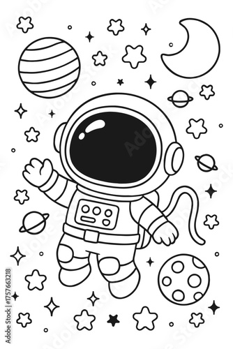Funny cartoon astronaut character vector illustration drawing set