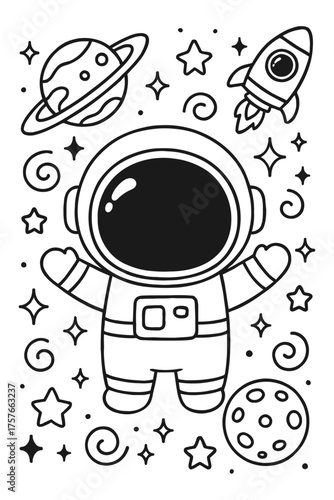 A retro cartoon vector illustration of a colorful space rocket launch with star and circle elements