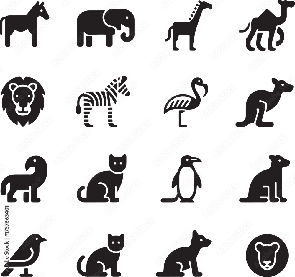 Obraz premium Diverse collection of animal icons bird cat rabbit and mythical creature