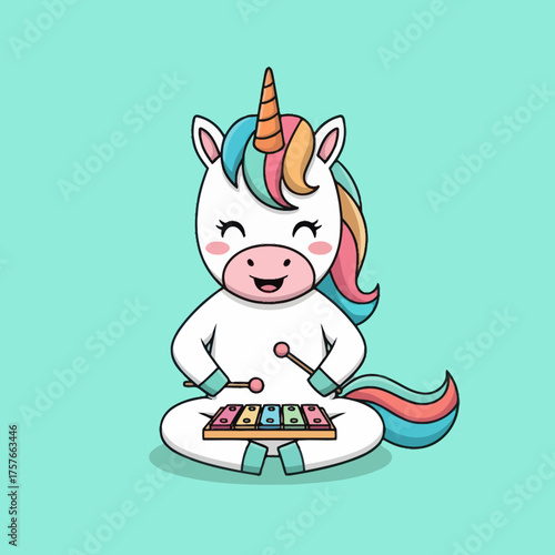 Cute cartoon unicorn playing a xylophone