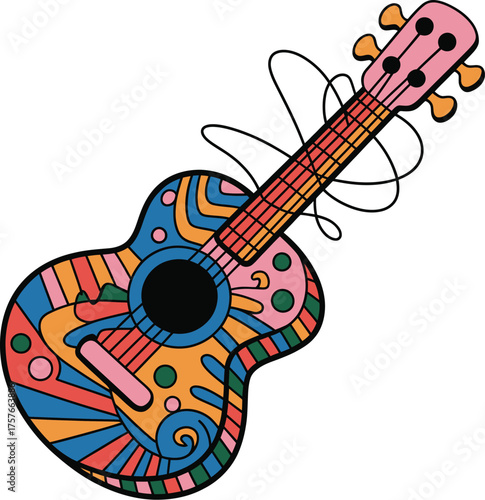 Electric guitar vector illustration featuring musical notes, perfect for rock, jazz, or pop band design and concert promotions