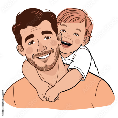 A joyful father carrying his happy toddler son on his shoulders sharing a tender moment of love and connection