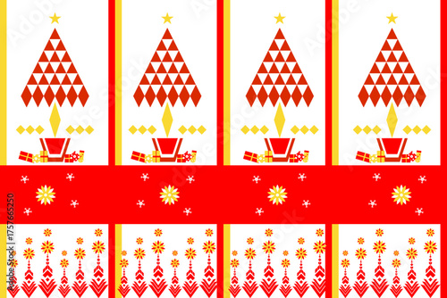 Christmas hearts and flowers geometric ethnic pattern.Native American tribal fabric,design illustration vector for woven textile printing,tile,carpet,cards,picture books, boho indian ornament seamless