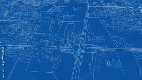 Blue Wireframe Cityscape