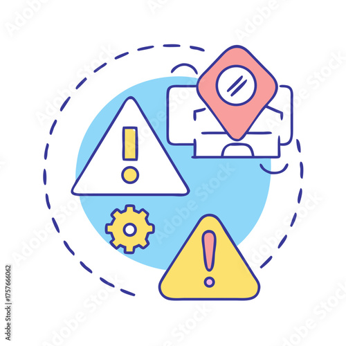 Illustration showing technical problems, errors, notifications and settings adjustments needed
