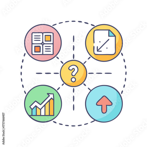 Conceptualization of Business Strategy with Question Mark, Growth, File and Pages