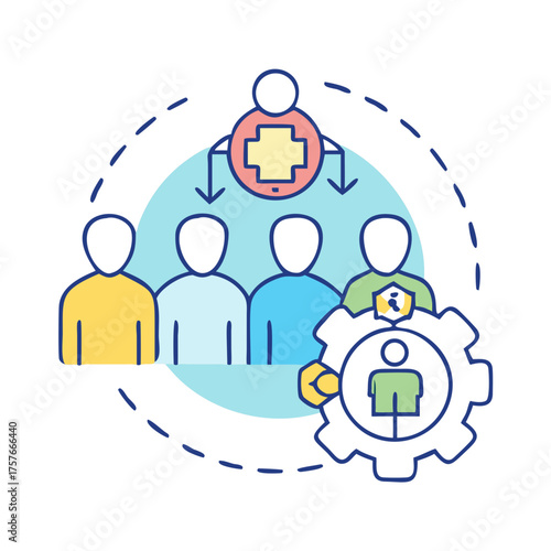 Teamwork, leadership and organizational health, professional management and effective communication concept design