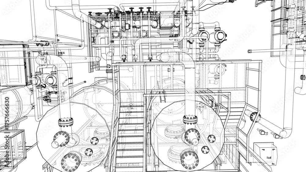 Obraz premium Industrial Machinery Blueprint. Vector