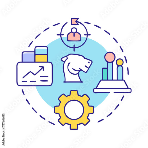 Business target and strategy representation with a lion and different visualizations