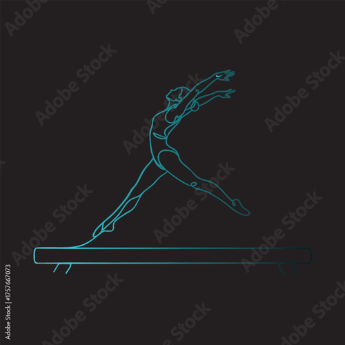Graceful gymnast performing on balance beam dynamic artistic silhouette motion athleticism vector