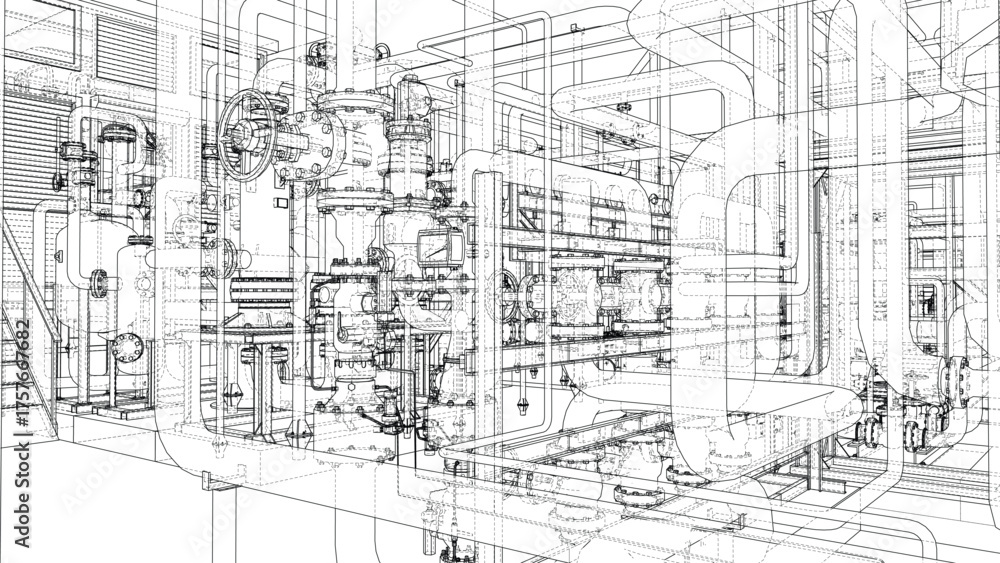 Obraz premium Intricate Industrial Blueprint. Vector