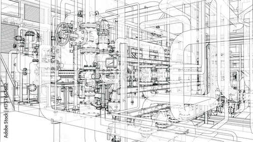Intricate Industrial Blueprint. Vector