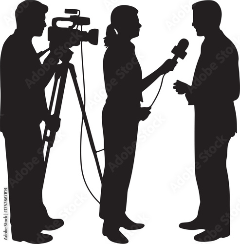Silhouette of News Crew Interviewing a Person
