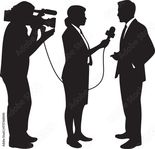 News team interviewing public figure silhouette