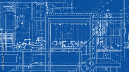 Complex Industrial Blueprint Design. Vector