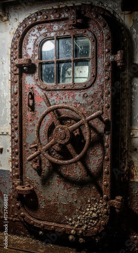 Rusted metal door with handwheel