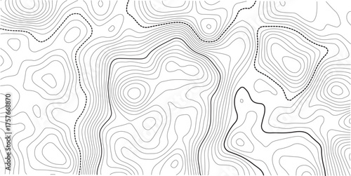 Black and white lines seamless Topographic map patterns. Vintage outdoors style. The stylized height of the topographic map contour in lines and contours isolated on transparent.