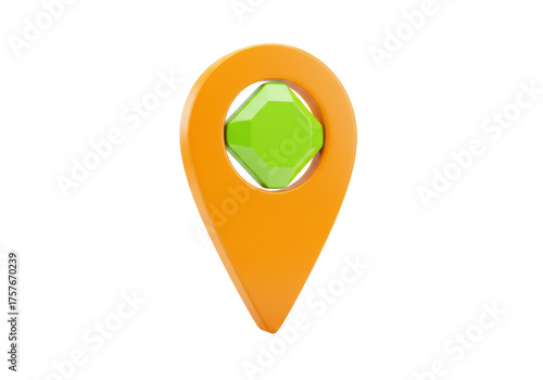 Free Download Orange map pointer with green gem isolated PNG, location pin for navigation and travel on transparent background - GFXLoad