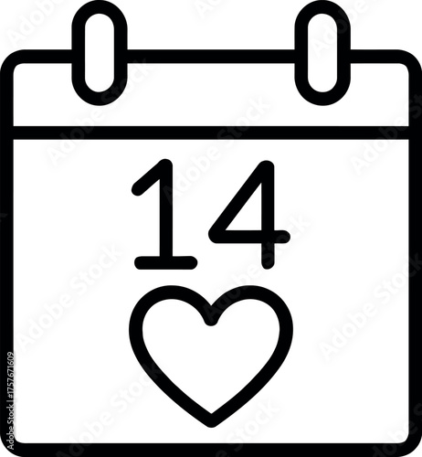 Valentine s day calendar icon with a heart on the fourteenth day