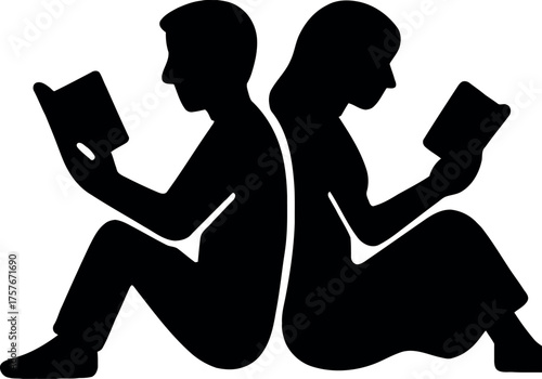 Cozy couple reading books together back to back in a romantic bond