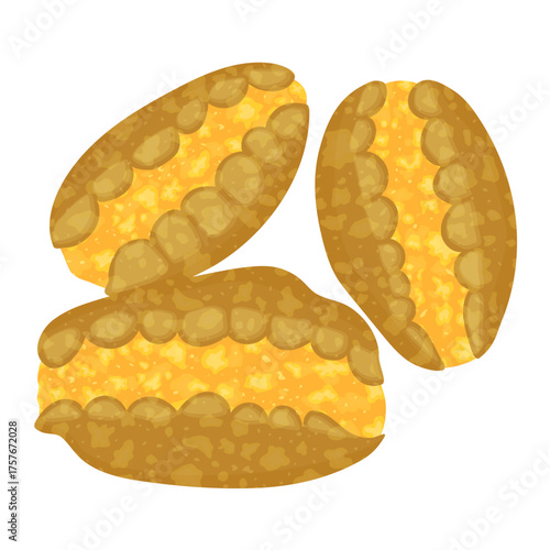 Karelian pies, Finnish pastry with rice porridge, scrambled egg and butter - hand drawn vector illustration.