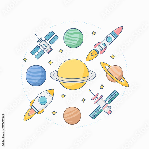 Weltraum- und Astronomie-Icons Vektorset