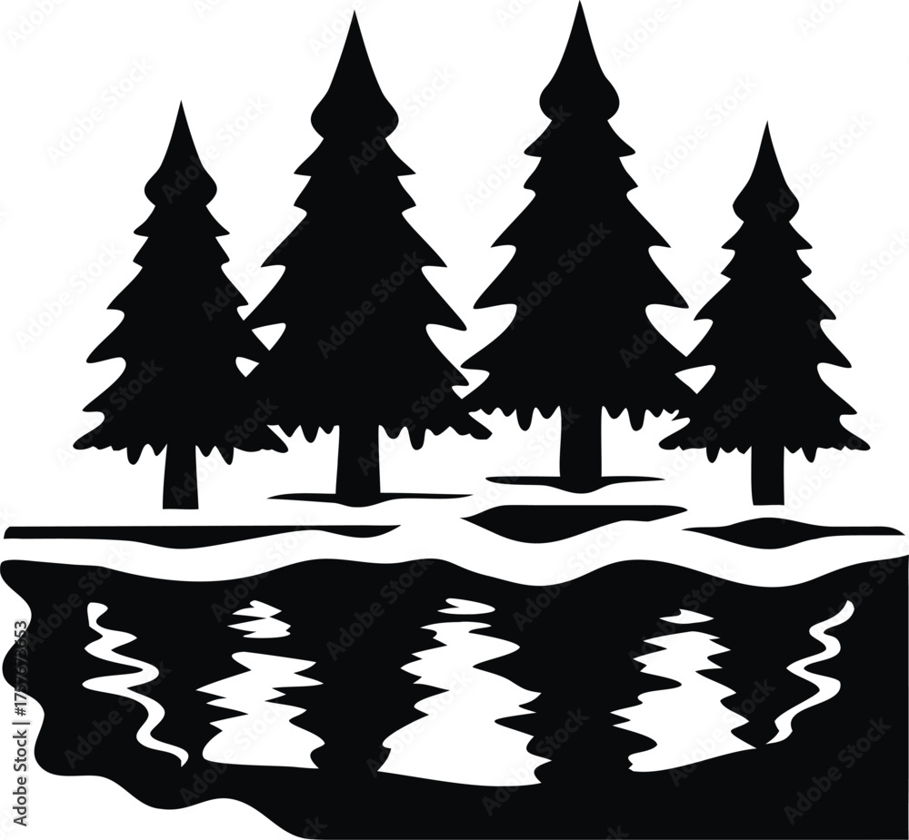 Obraz premium Serene frozen lake reflecting bare trees under a clear sky winter landscape scene isolated on white background isolated on transparent background