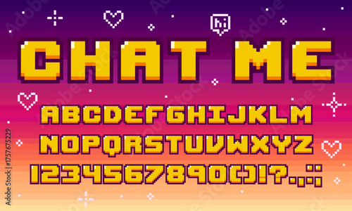 8 bit retro game font with pixel art type letters and 8bit digital typeface, vector English alphabet. Cartoon 8 bit pixel art font of modern typeface for arcade game or retro tech pixel typography ABC