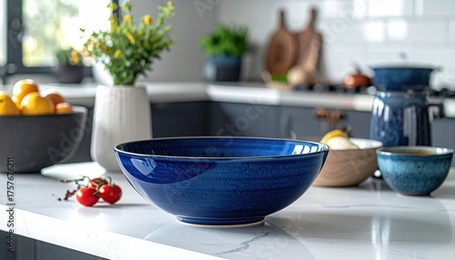 Wallpaper Mural Blue ceramic bowl on a kitchen counter. Torontodigital.ca