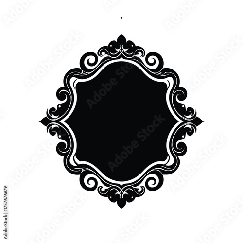 Ornate black decorative frame with elegant swirling patterns, a classic and timeless design element for invitations, certificates, and signage, adding a touch of sophistication