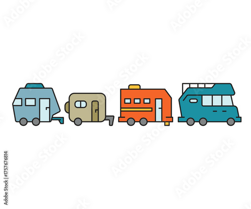 motor home and rv icons set vector