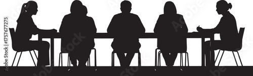 Silhouette of people sitting at a table in a meeting on a white background business conference on transparent background