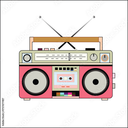 Retro pink boombox, vintage radio cassette player