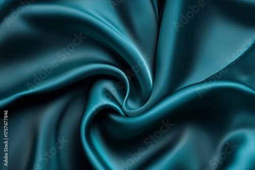 Luxurious Teal Silk Satin Fabric with Elegant Draping and Folds. Transformative Teal. Color of the Year 2026.
