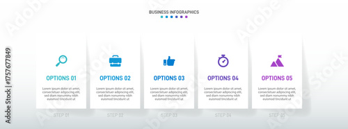 Progress bar featuring 5 arrow-shaped elements, symbolizing the five stages of business strategy and progression. Clean timeline infographic design template. Vector for mobile presentation.