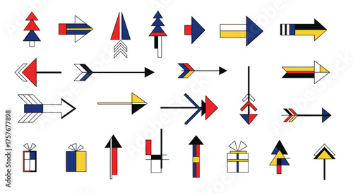 Vector art of collection of various arrow shapes and christmas trees