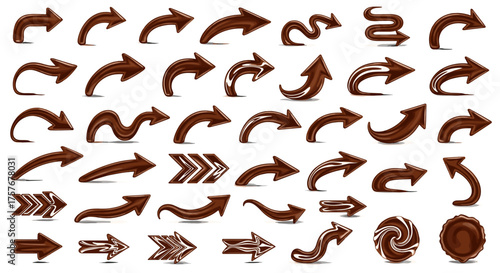 Vector art of collection of chocolate arrows pointing in various directions