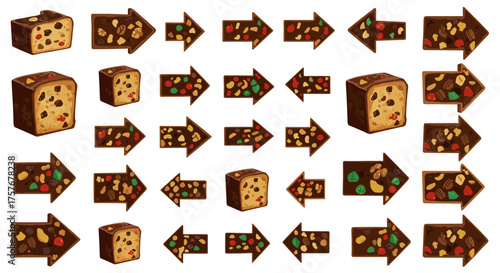Vector art of christmas fruitcake slices and arrows