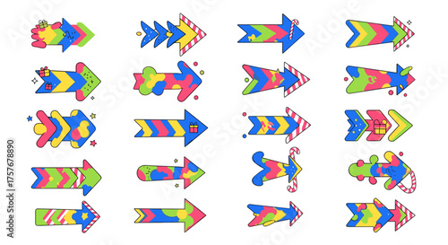 Vector art of collection of colorful, handdrawn arrows