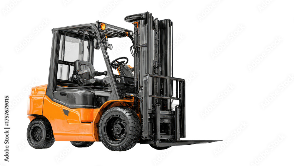 Fototapeta premium Orange forklift, side view