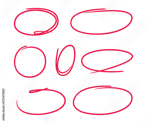 red ink hand drawn oval marker, circle highlighter