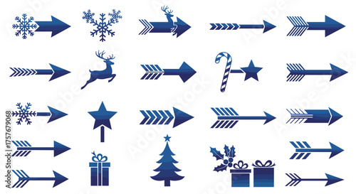 Vector art of collection of blue christmas and winter themed arrow icons