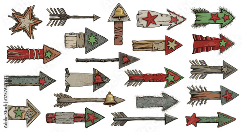 Vector art of collection of rustic, handdrawn arrows pointing in various directions