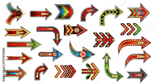 Vector art of collection of various retro neon arrow signs