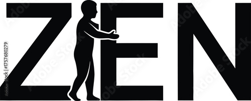 Silhouette of a person holding the letter z in the word zen against a white background