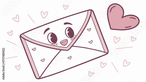 Cute envelope with blushing face and heart seal
