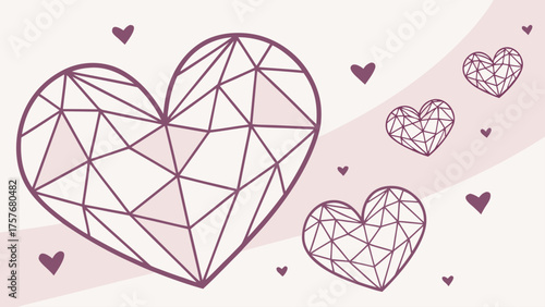 Abstract polygonal heart pattern on pastel background
