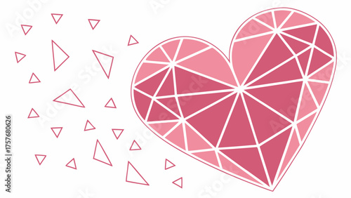 Geometric heart made of overlapping triangles with gradient pinks
