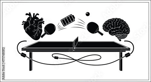 The constant interplay between heart and brain energy levels represented by a ping pong match